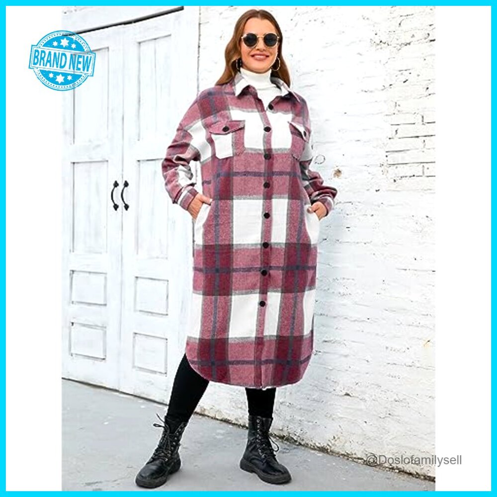 Oversized Flannel Shacket Jacket Plus Size Long B… - image 4